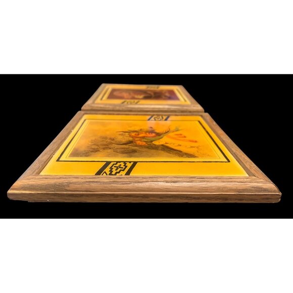 Set Of 2 Framed Fiesta Tiles By Mary Selfridge 1991 7"x7" Acrylic Resin Coated A - Picture 6 of 6